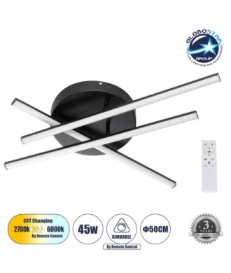 GLOBOSTAR® DRACO 61093 Μοντέρνο Φωτιστικό Οροφής LED 45W 5535lm 120° AC 220-240V IP20 Ρυθμιζόμενο Λευκό CCT με Χειριστήριο από 2700K έως 6000K Dimmable - Lumileds SMD Chip - Μαύρο Ματ - Μ50 x Π50 x Υ11cm - 3 Χρόνια Εγγύηση